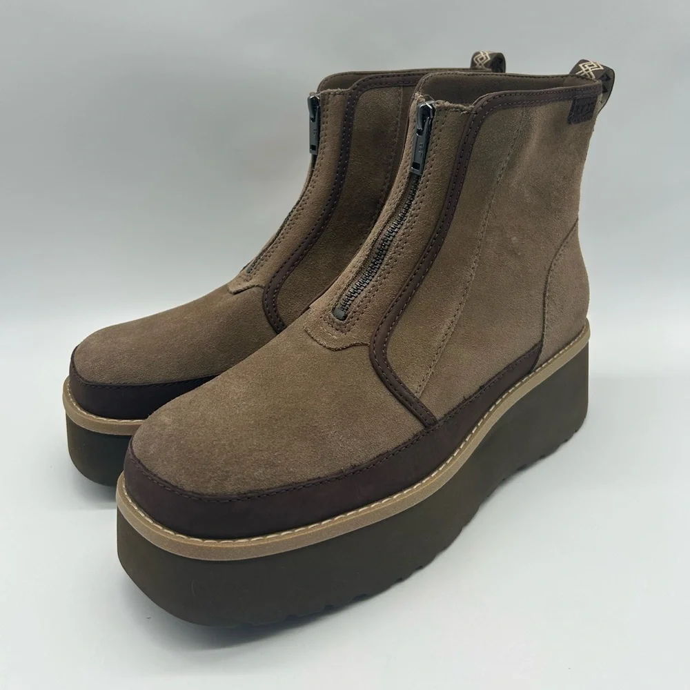 UGG Brown Suede Platform Ankle Boots Zip Front Women’s Size 11